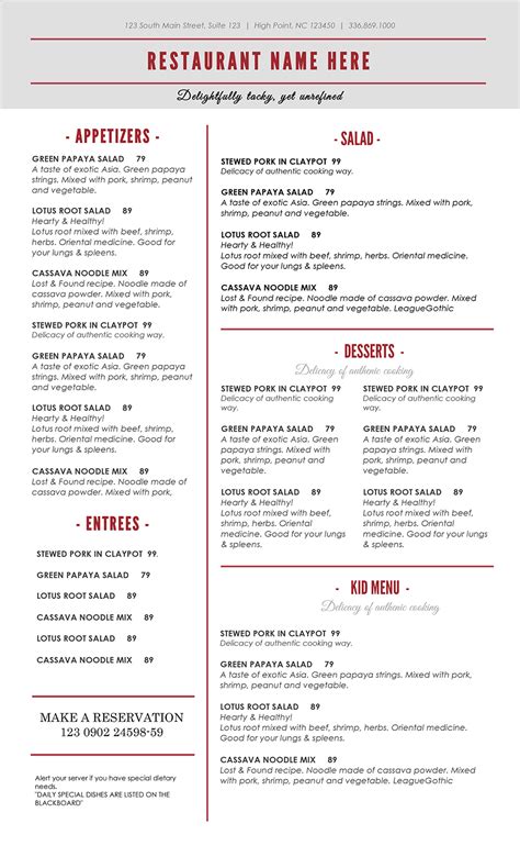 Menus for N.O.W. .